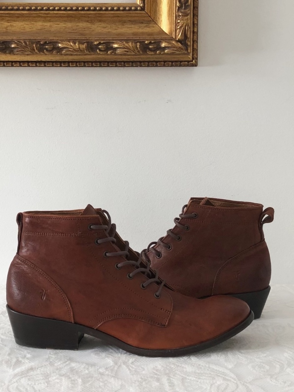 Frye Brown Leather Lace-Up Ankle Boots